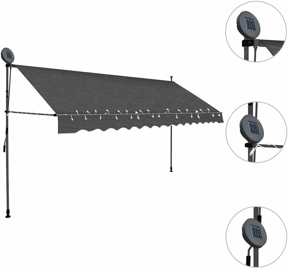Rankiniu būdu ištraukiama markizė su LED, antracito, 400cm