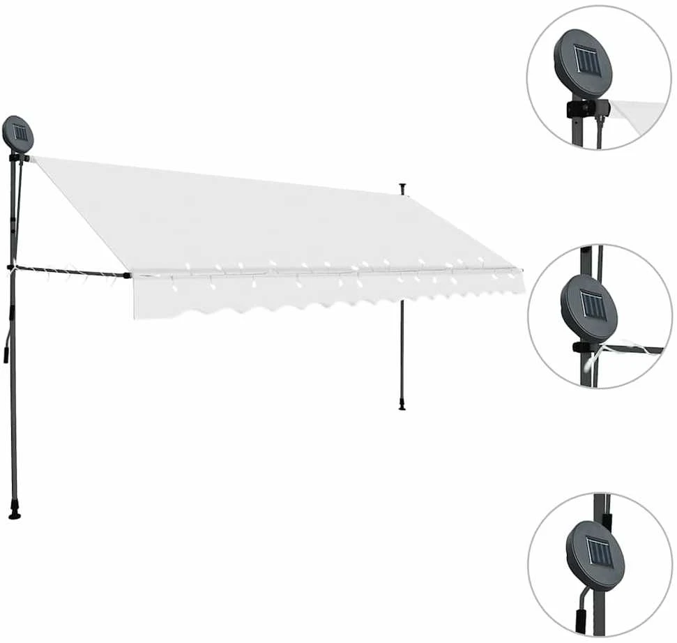 Rankiniu būdu ištraukiama markizė su LED, kreminė, 350cm