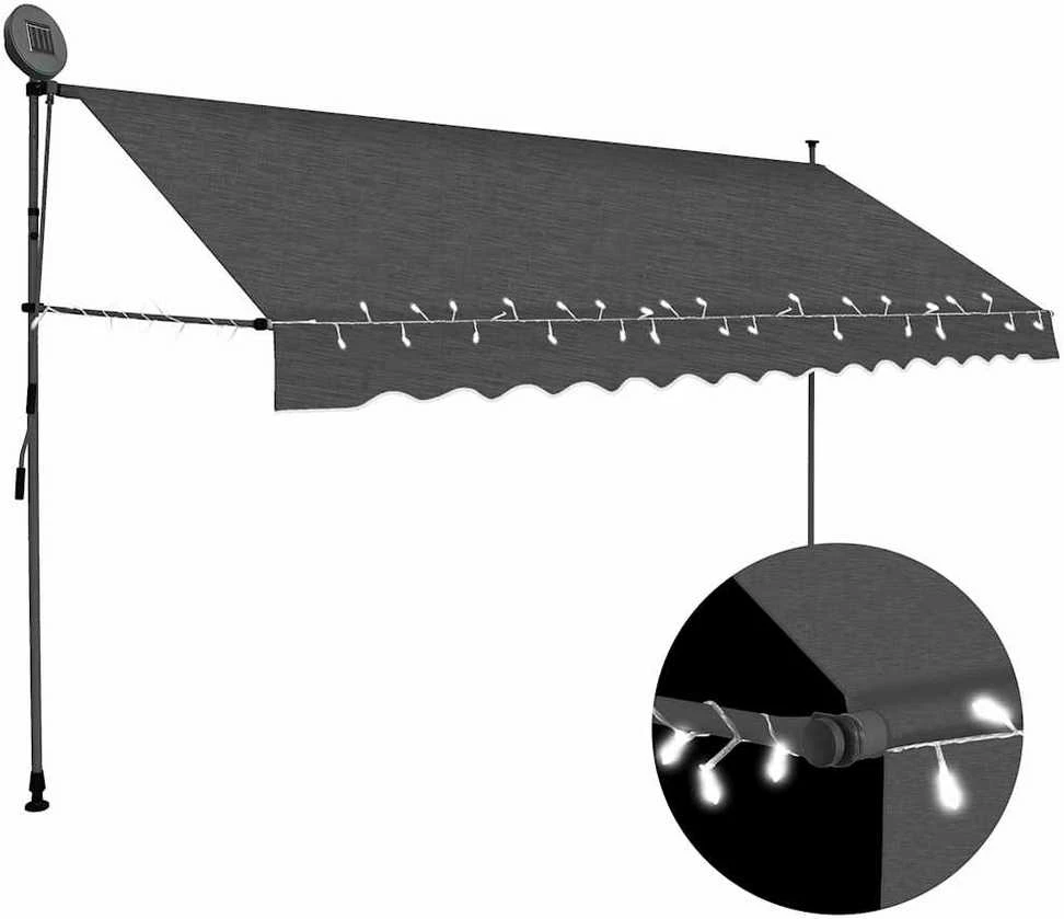Rankiniu būdu ištraukiama markizė su LED, antracito, 400cm