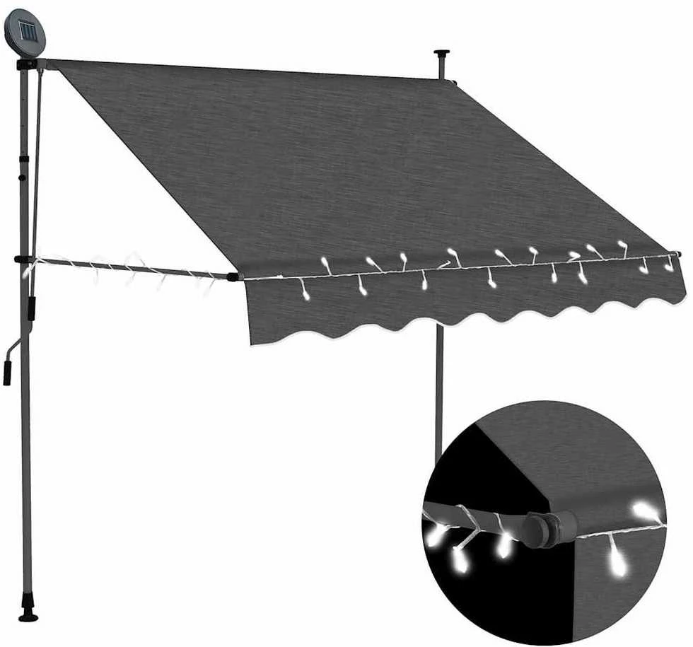 Rankiniu būdu ištraukiama markizė su LED, antracito, 150cm
