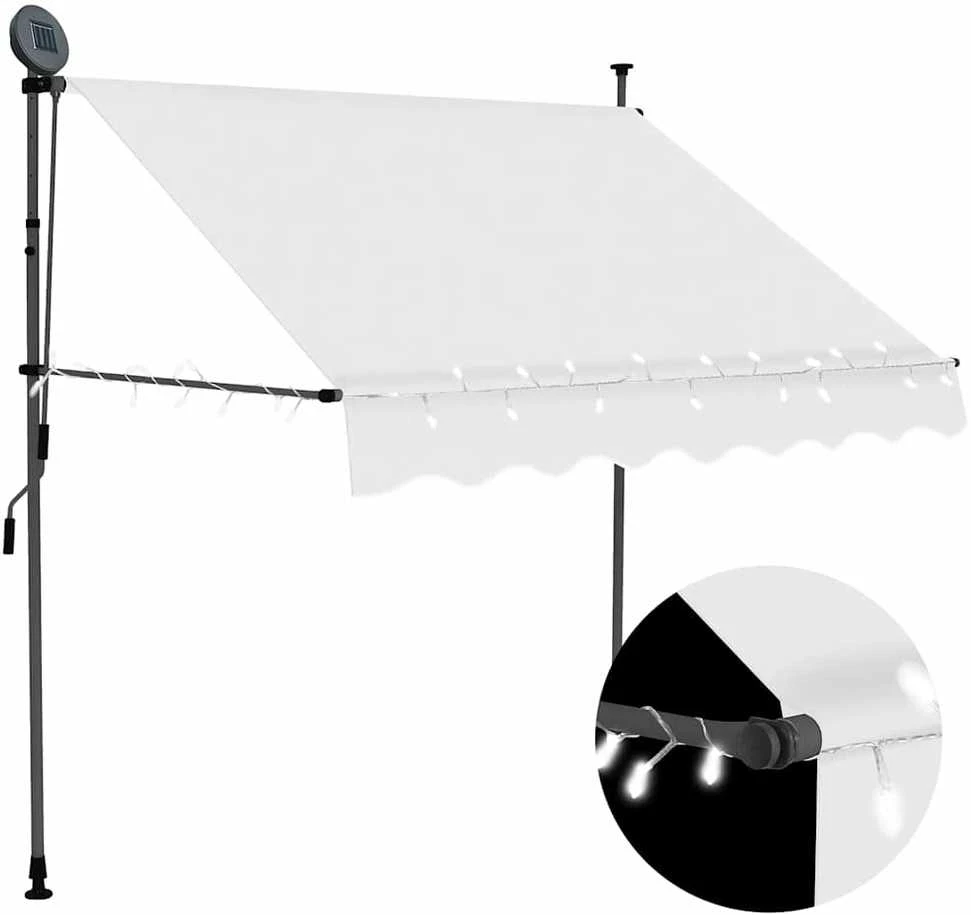 Rankiniu būdu ištraukiama markizė su LED, kreminė, 150cm