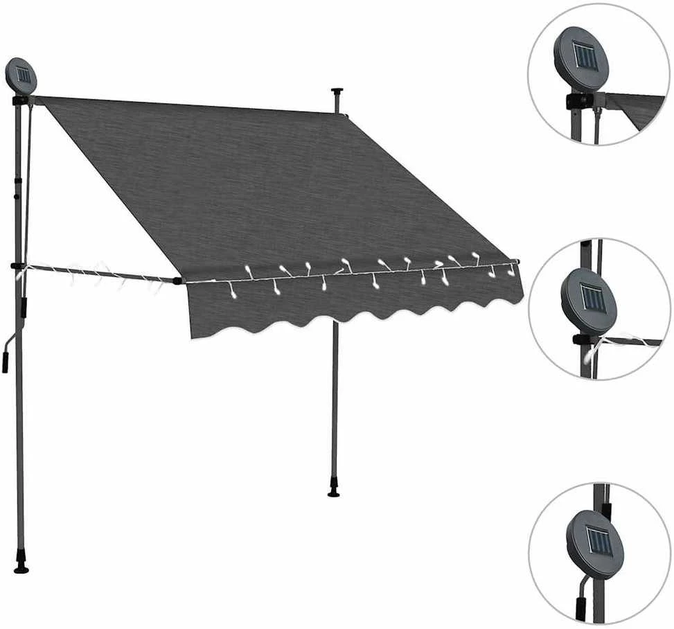 Rankiniu būdu ištraukiama markizė su LED, antracito, 100cm