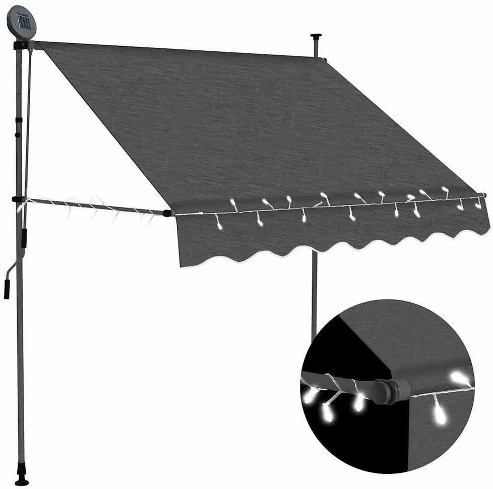Rankiniu būdu ištraukiama markizė su LED, antracito, 100cm