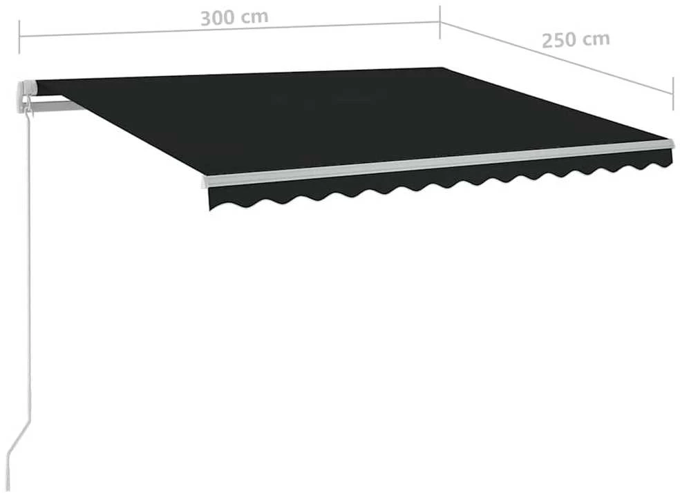 Rankiniu būdu ištraukiama markizė su LED, antracito, 300x250cm