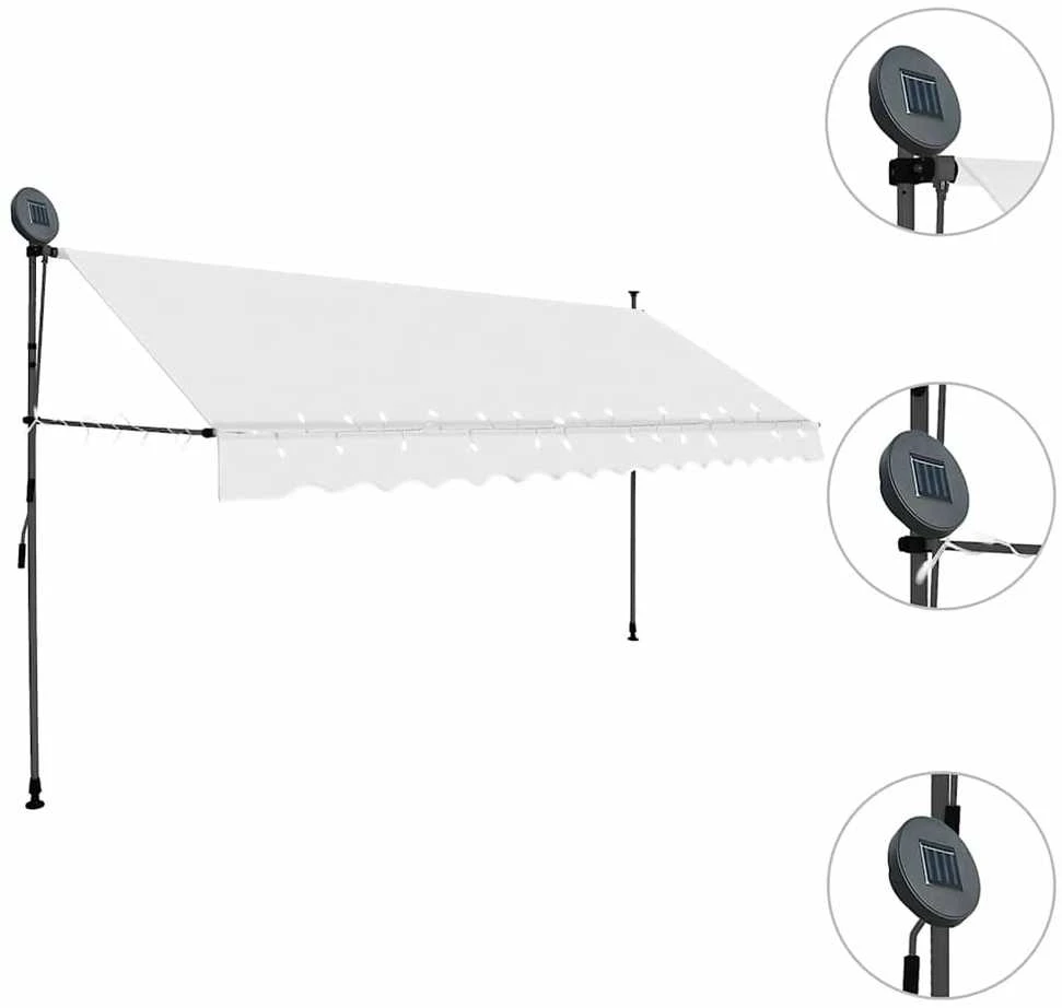 Rankiniu būdu ištraukiama markizė su LED, kreminė, 400cm