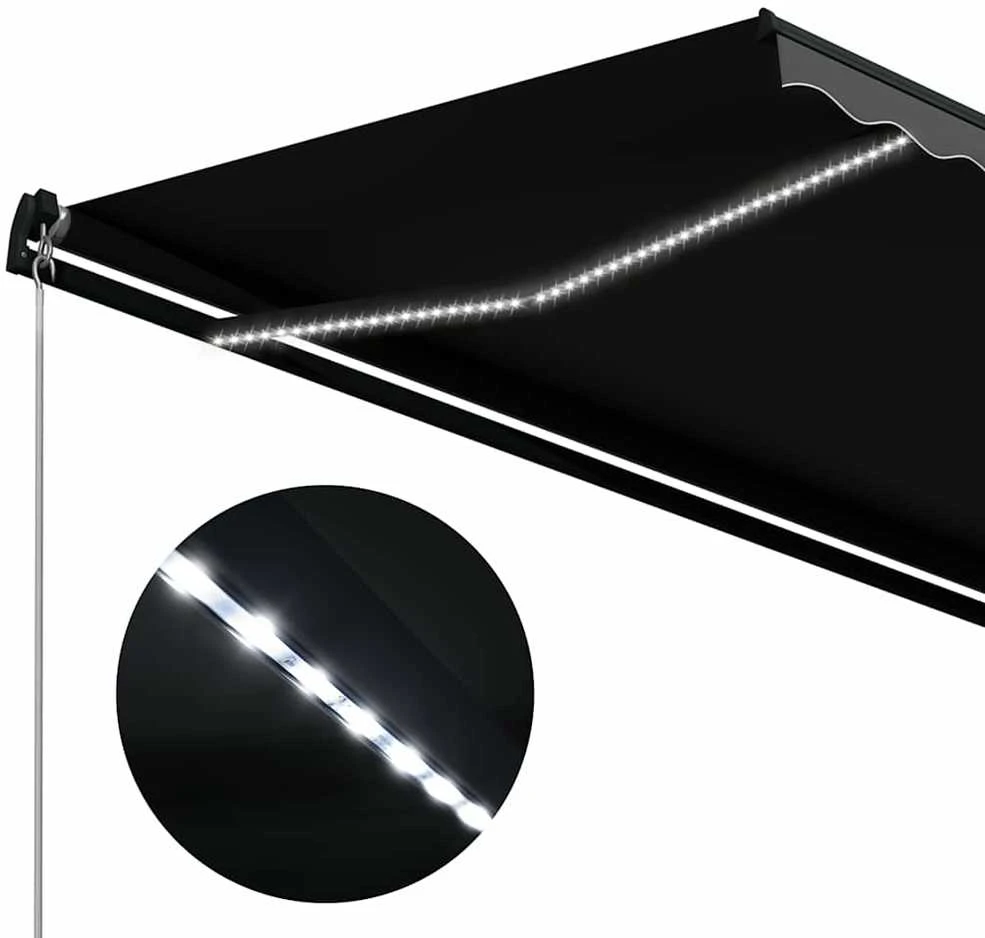 Rankiniu būdu ištraukiama markizė su LED, antracito, 350x250cm