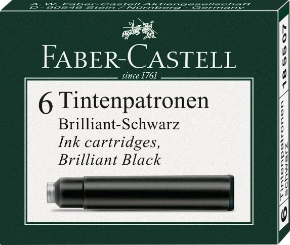 Rašalo kapsulės Faber-Castell, 6 vnt, juodos spalvos