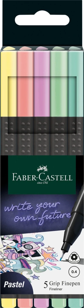 Rašiklių rinkinys Faber-Castell FinePen, 0.4mm, 5 pastelinių spalvų
