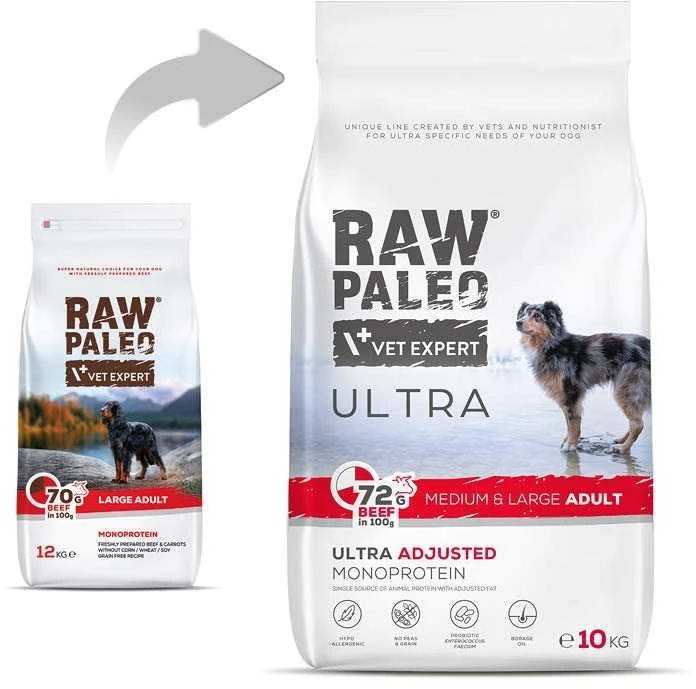 RAW PALEO Ultra Medium&Large Adult jautiena - sausas šunų maistas - 10 kg
