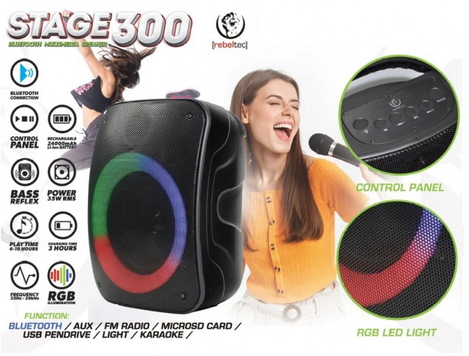 Rebeltec Bluetooth garsiakalbis STAGE 300 juodas