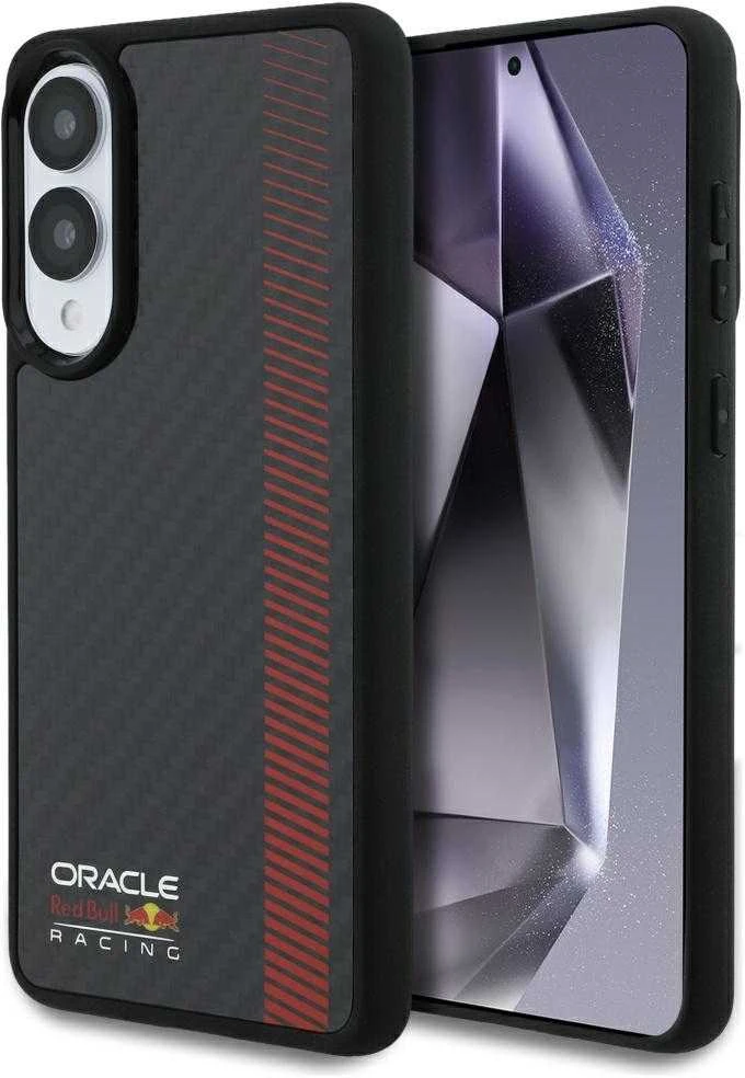 Red Bull Raudona Bull Dėklas Raudona Bull Real Carbon Fiber Powerbar MagSafe Samsung Galaxy S25 Edge juodos spalvos