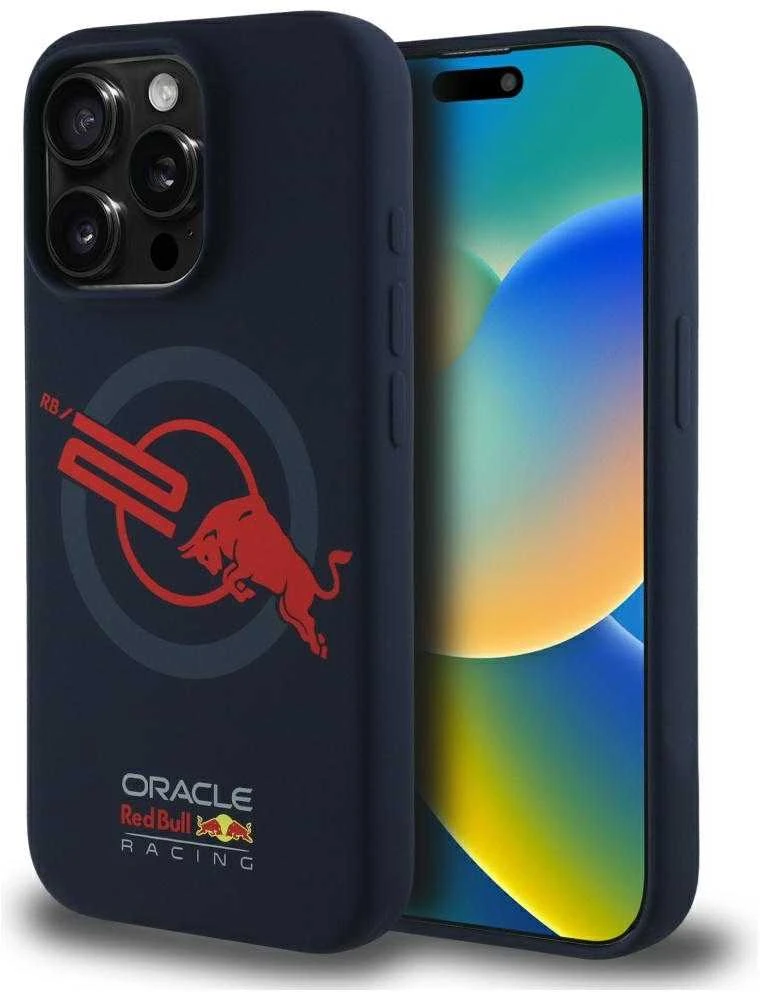 Red Bull Raudona Bull Dėklas Raudona Bull HC Silicone ORBR20 Logo Raudona Lining Apple iPhone 15 Pro MagSafe navy mėlynas