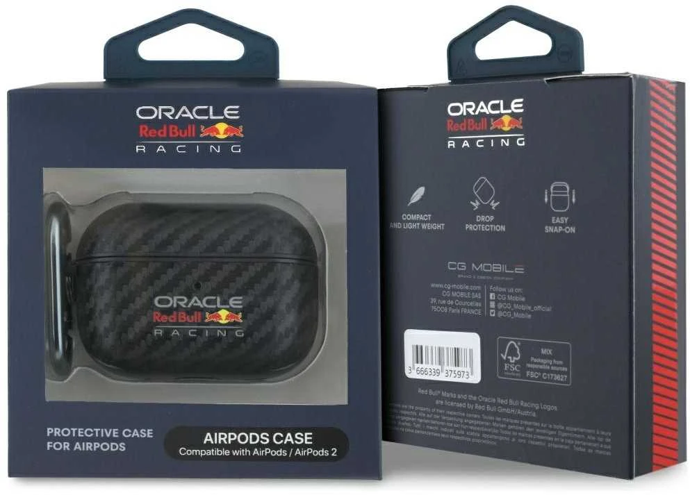 Dėklas Red Bull Raudona Bull Raudona Bull PU Carbon Logo AirPods Pro 2 juodos spalvos