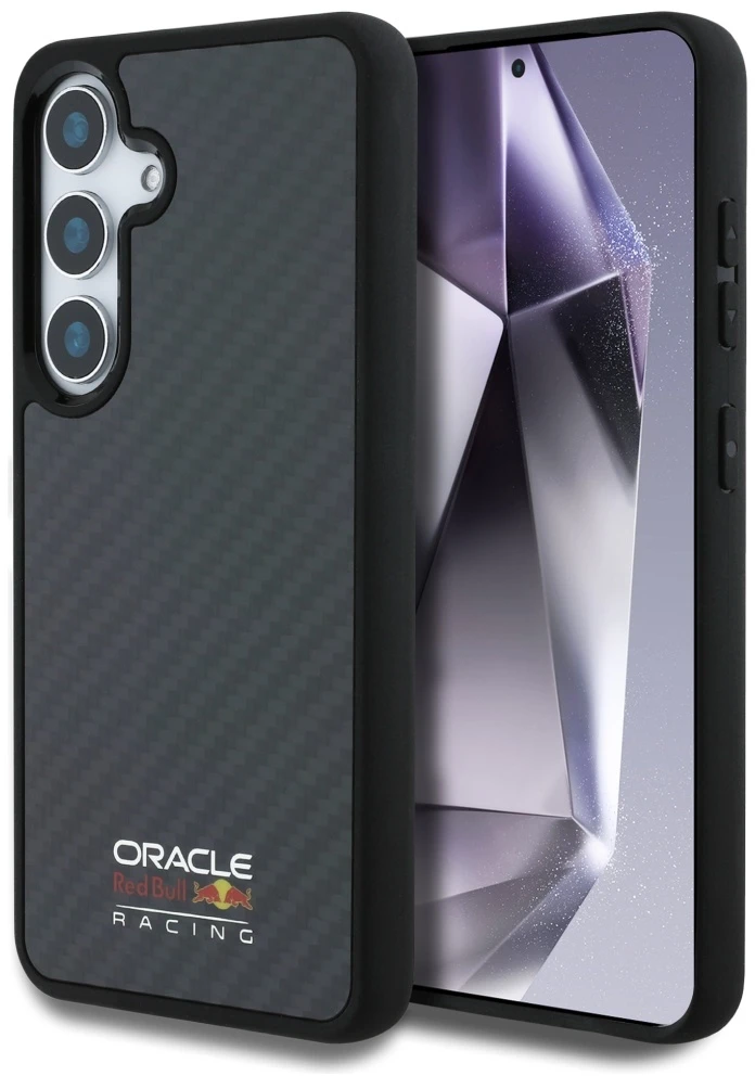 Red Bull Raudona Bull Original dėklas Raudonas BULL Real Carbon Fiber Shiny Logo MagSafe skirtas Samsung Galaxy S25 juodos spalvos
