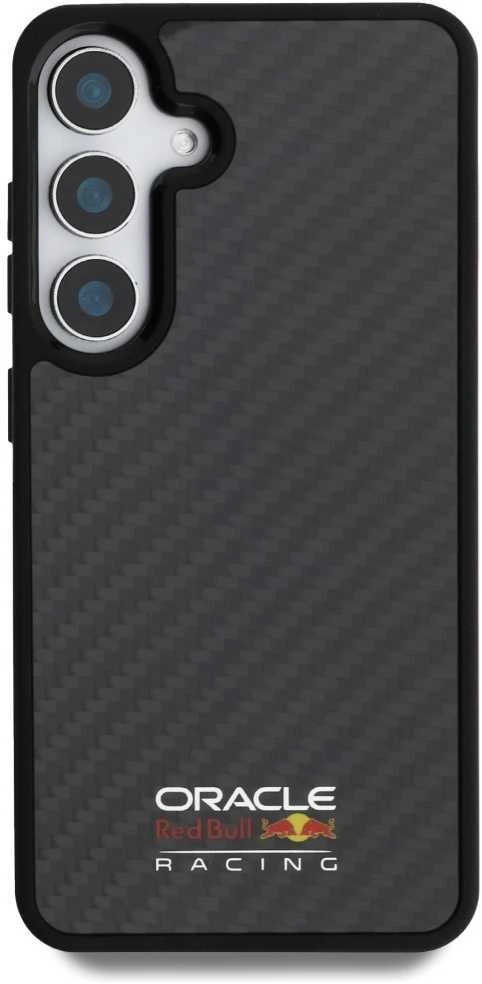Red Bull Raudona Bull Original dėklas Raudonas BULL Real Carbon Fiber Shiny Logo MagSafe skirtas Samsung Galaxy S25 juodos spalvos