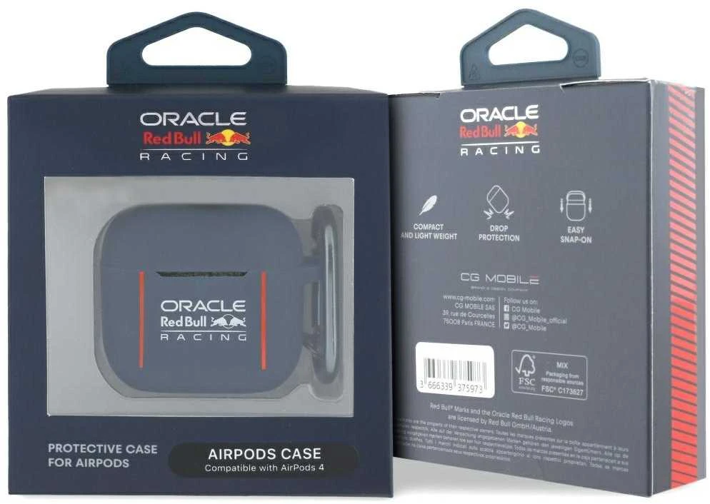 Dėklas Red Bull Raudona Bull Raudona Bull Silicone Logo & Lines AirPods 4 mėlynos spalvos