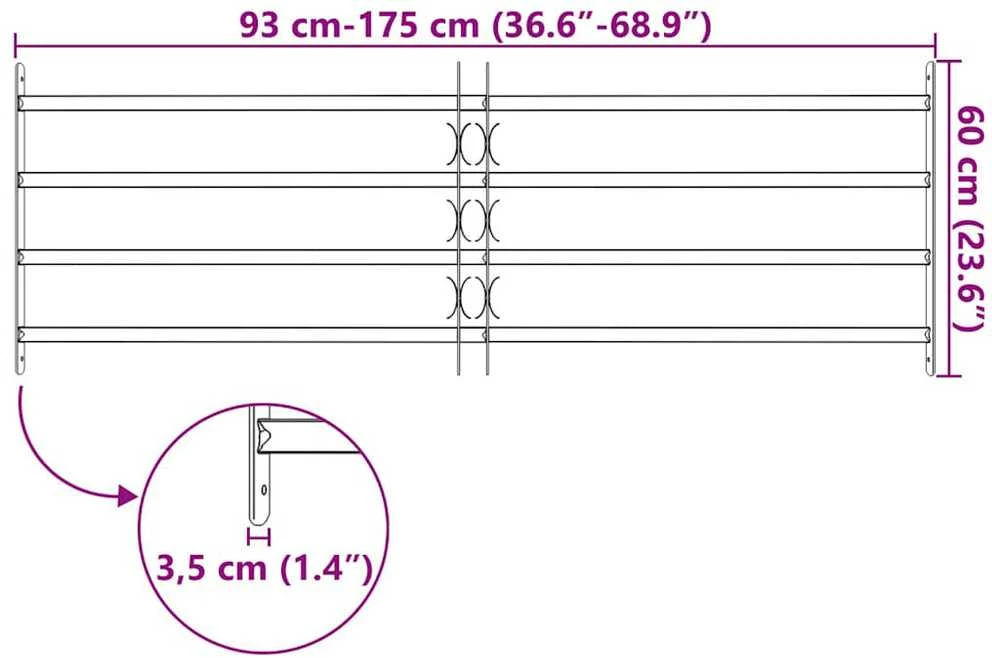 Reguliuojama apsauginė grotelė langams su 4 skersiniais, 1000-1500mm