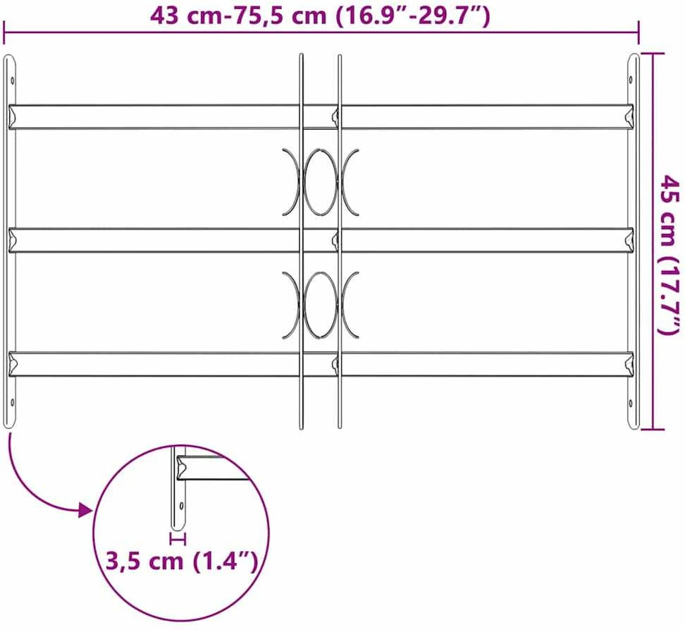 Reguliuojama apsauginė grotelė langams su 3 skersiniais, 500-650mm