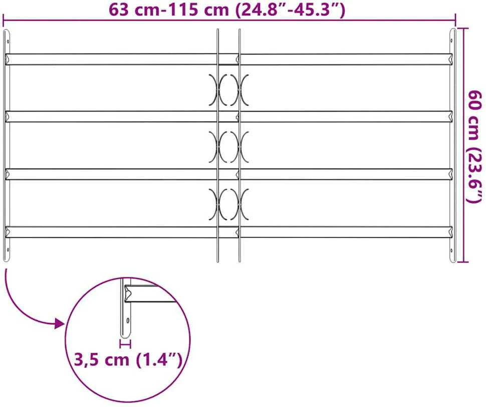 Reguliuojama apsauginė grotelė langams su 4 skersiniais, 700-1050mm