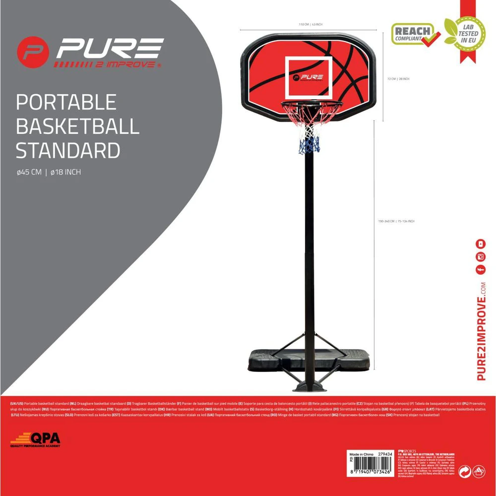 Pure Reguliuojamas krepšinio stovas 1.90-3.04 m