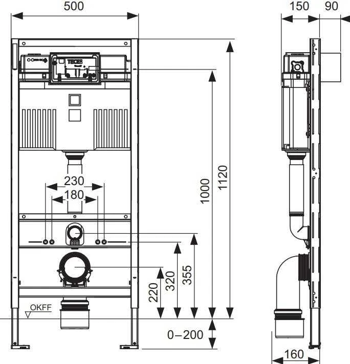 TECE potinkinis unitazo modulis, h-1120 mm