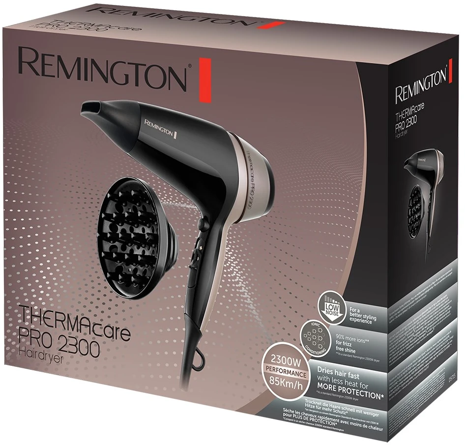 Remington | Plaukų džiovintuvas | Thermacare PRO 2300 D5715 | 2300 W | Number of temperature settings 3 | Ionic function | Diffuser nozzle | Juodas