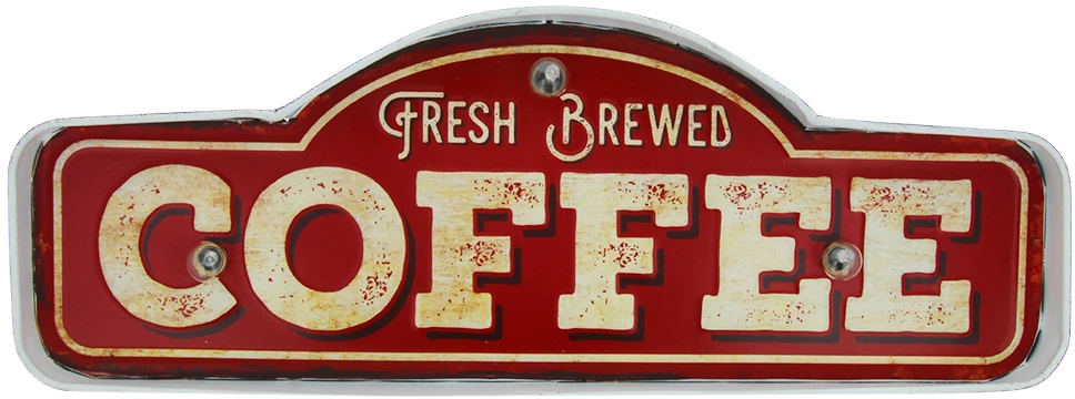 Sieninis šviestuvas TelForceone RETRO Metal Sign LED šviežiai užplikyta kava"Forever" šviesiai