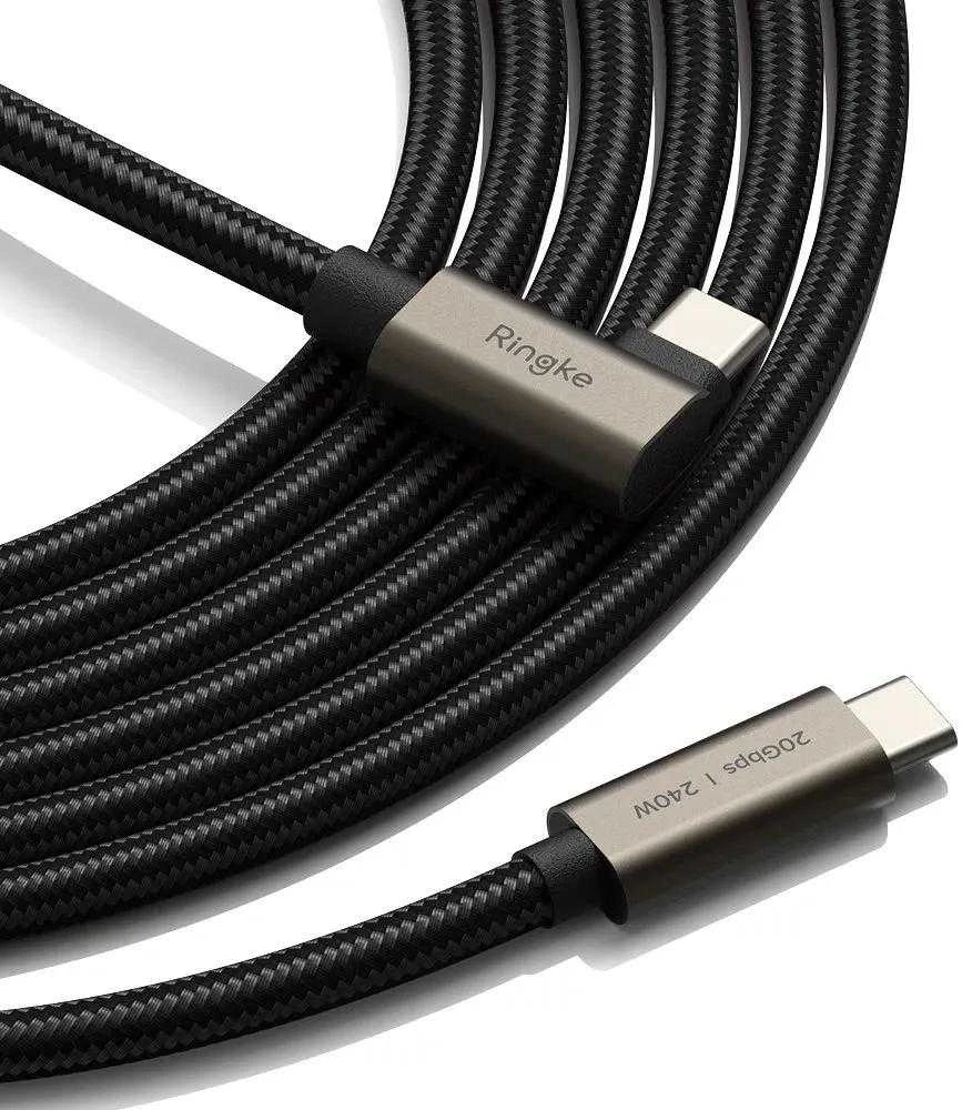 Ringkė 3.2 gen. 2x2 USB-C, PD 3.1 240W 2m kampinis laidas - juodas