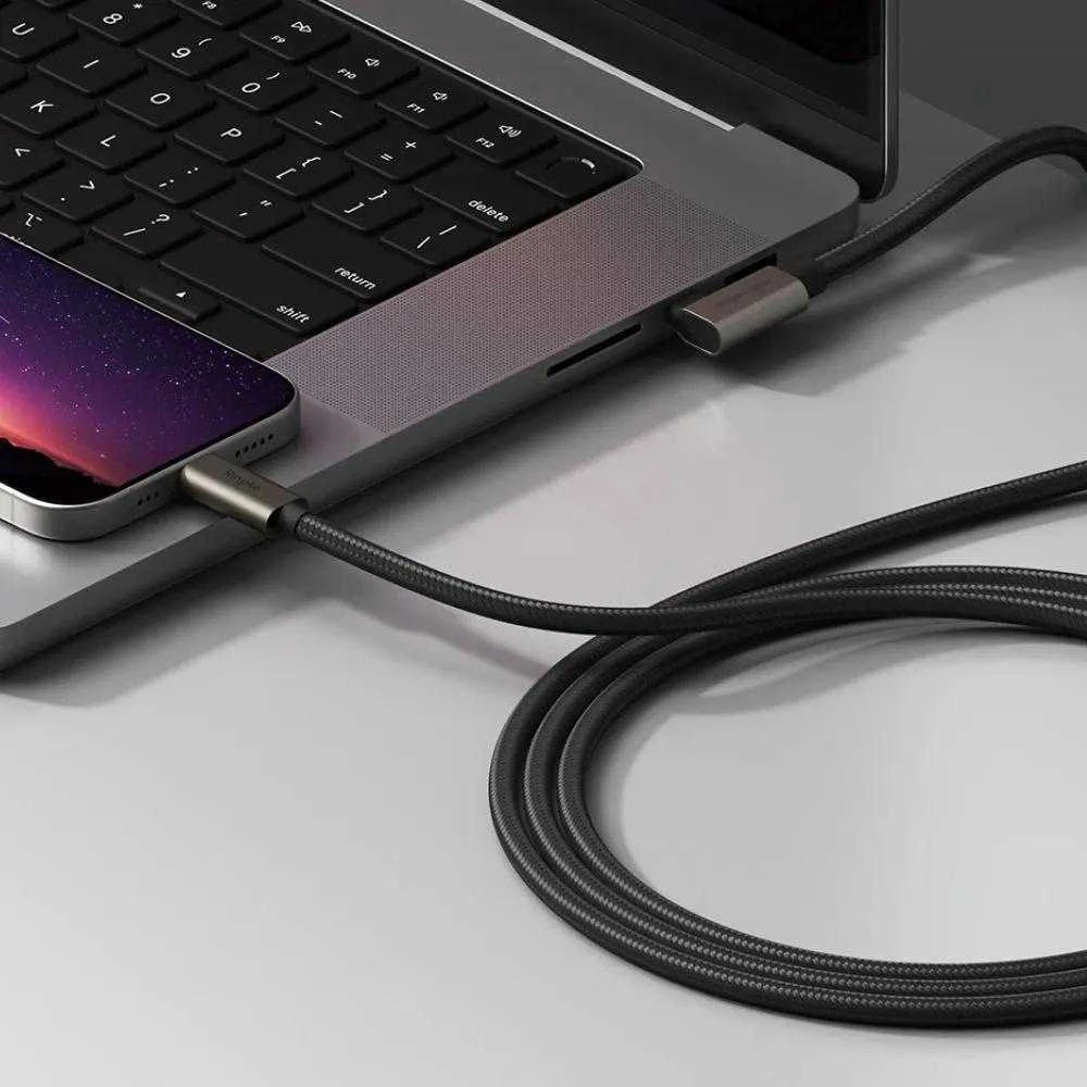 Ringkė 3.2 gen. 2x2 USB-C, PD 3.1 240W 2m kampinis laidas - juodas