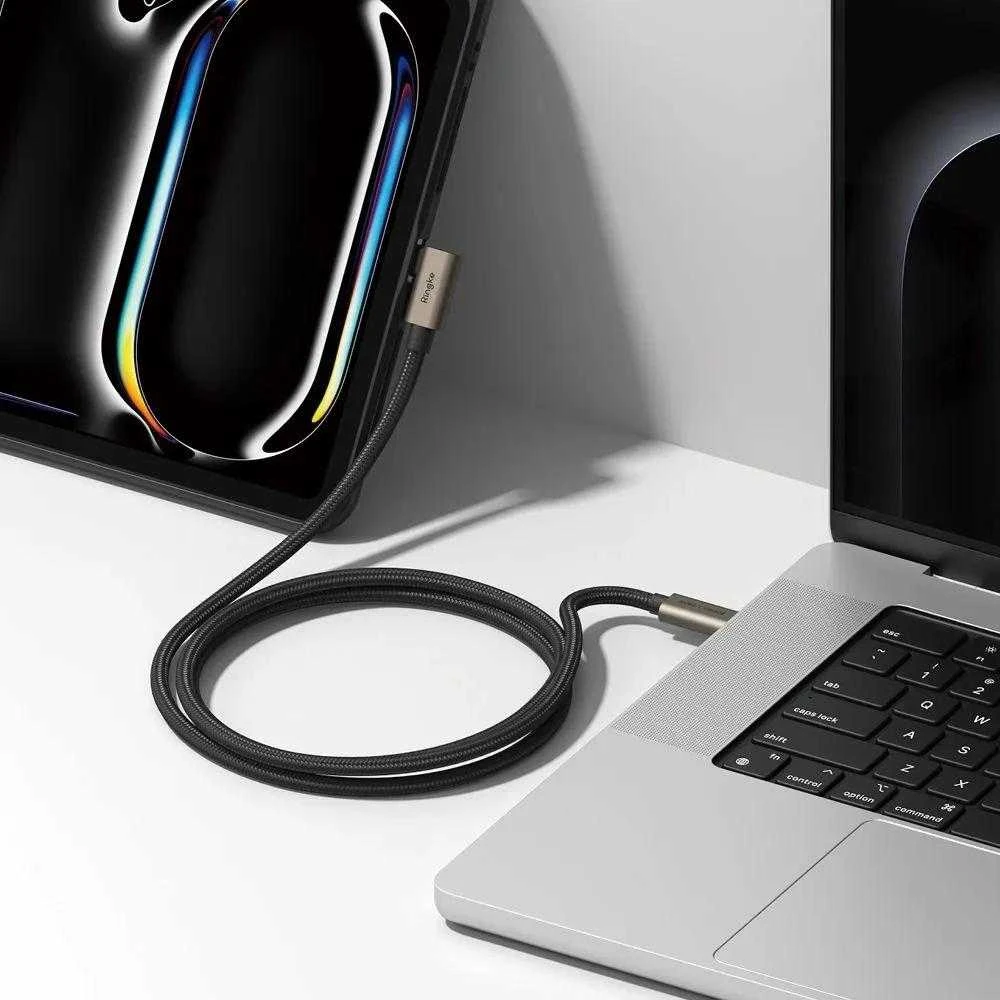 Ringkė 3.2 gen. 2x2 USB-C, PD 3.1 240W 2m kampinis laidas - juodas