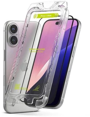 Ringke iPhone 15/ 16 ekrano apsauga Premium Easy Slide grūdintas stiklas 9H su montavimo rėmeliu (2 vnt.) skaidrus