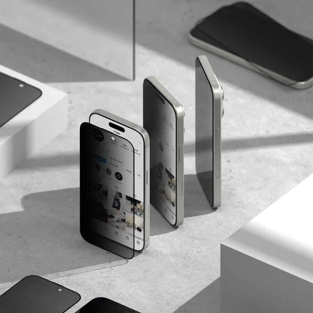 Ringke Samsung Galaxy S25/S24 ekrano apsauga Premium Easy Slide privatumą užtikrinantis grūdintas stiklas 9H su montavimo rėmeliu (2 vnt.) Skaidrus