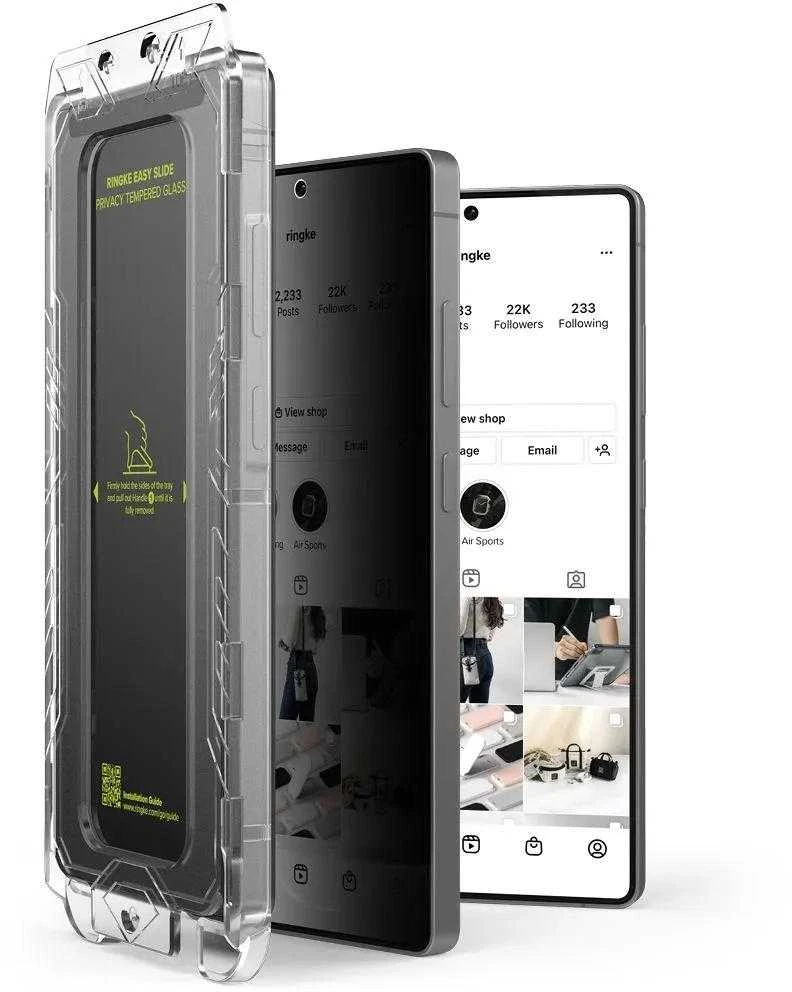 Ringke Samsung Galaxy S25 Ultra ekrano apsauga Premium Easy Slide privatumą užtikrinantis grūdintas stiklas 9H su montavimo rėmeliu (2 vnt.) Skaidrus