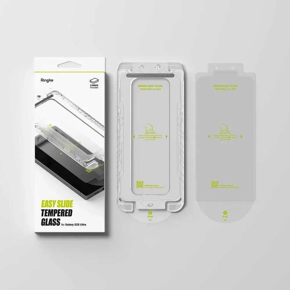 Ringke Samsung Galaxy S25 Ultra ekrano apsauga Premium Easy Slide grūdintas stiklas 9H su montavimo rėmeliu (2 vnt.) skaidrus