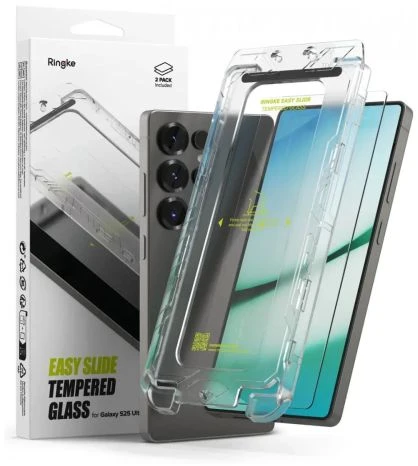 Ringke Samsung Galaxy S25 Ultra ekrano apsauga Premium Easy Slide grūdintas stiklas 9H su montavimo rėmeliu (2 vnt.) skaidrus