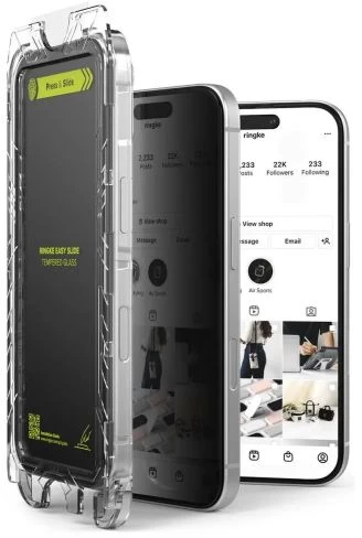 Ringke iPhone 15/ 16 Screen Protector Privacy Premium Easy Slide Tempered Glass 9H with installation jig (2pcs) Transparent