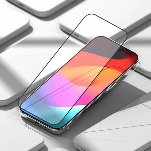 Ringke iPhone 15 Pro ekrano apsauga, aukščiausios kokybės grūdintas stiklas 9H su montavimo rėmeliu, skaidrus