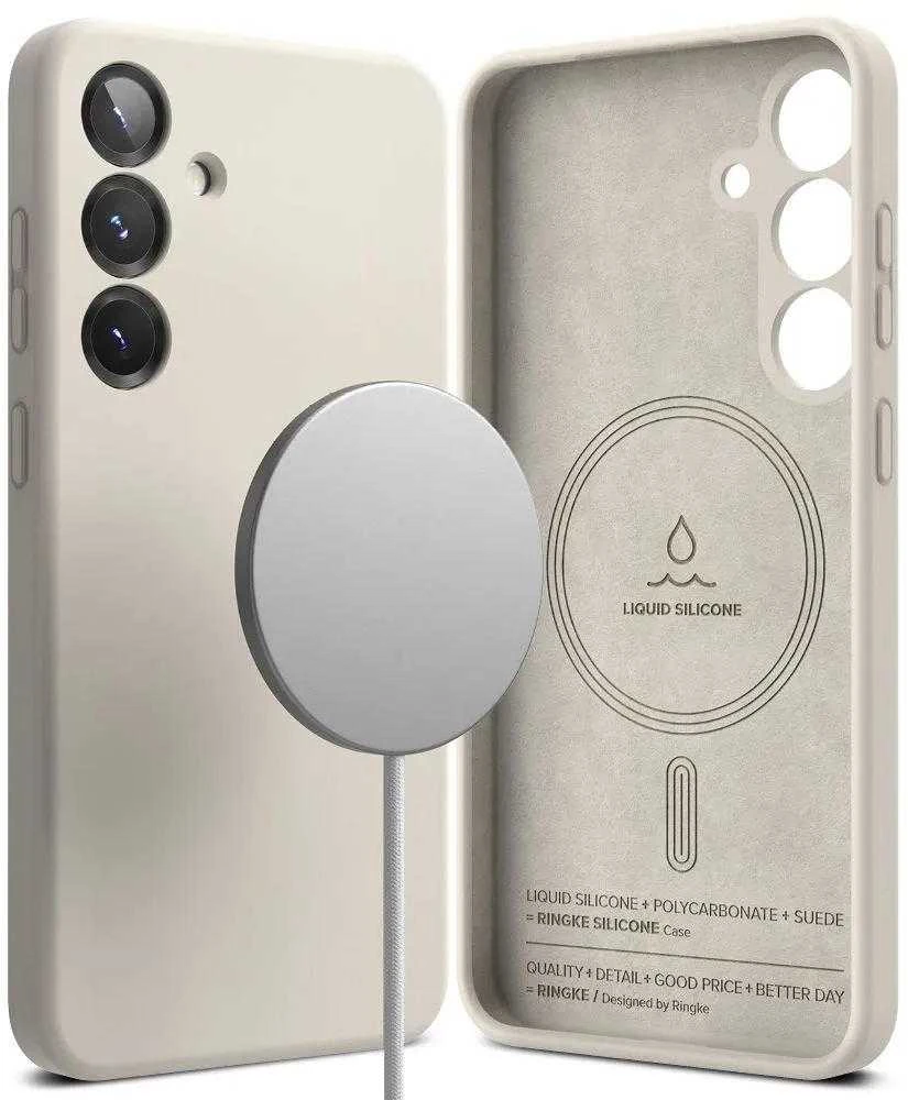 Ringke Samsung Galaxy S25 Silikoninis dėklas su magnetu, akmens spalvos