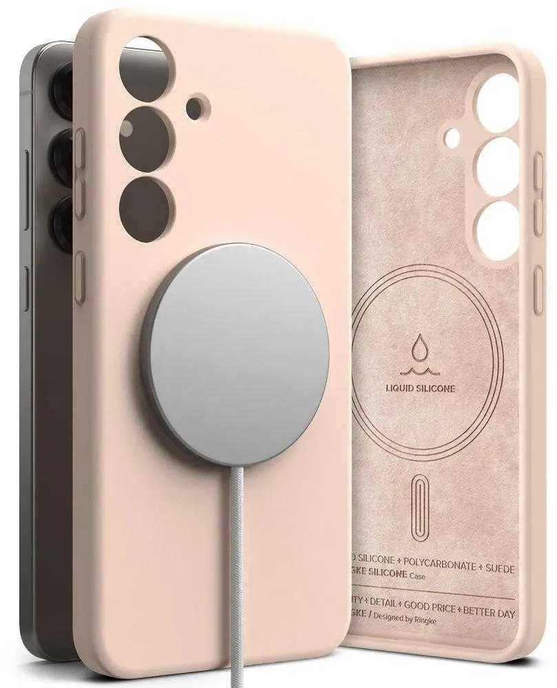 Ringke Samsung Galaxy S25 Silikoninis dėklas Magnetic Rožinė Sand