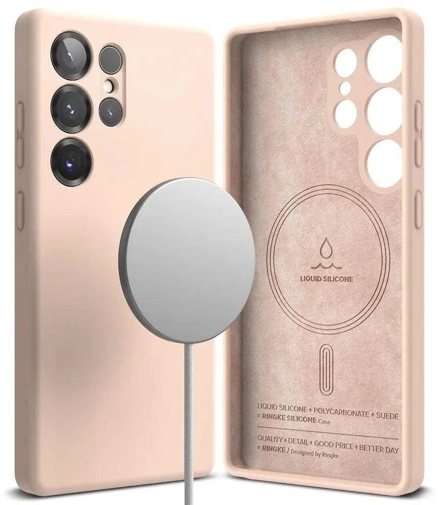 Ringke Samsung Galaxy S25 Ultra Dėklas Silikono Magnetinis Rožinė Smėlio