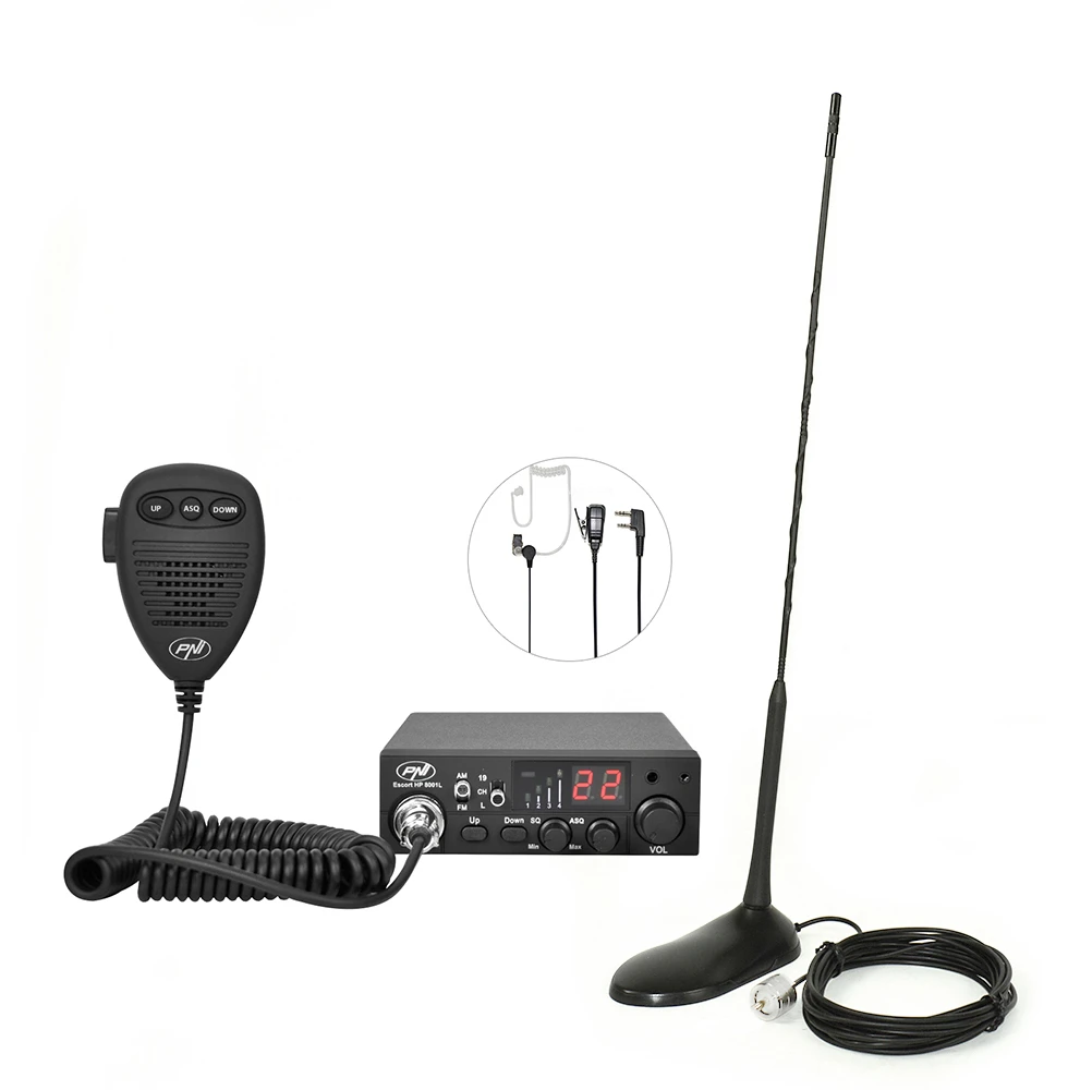 Rinkinys CB PNI ESCORT HP 8001L ASQ + laisvų rankų įranga HS81L + magnetinė antena CB PNI Extra 45