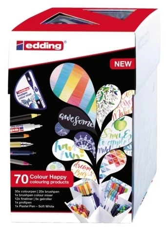 Kūrybinis rašiklių rinkinys Edding Colour Happy Big Box, 69 rašikliai ir spalvų maišiklis