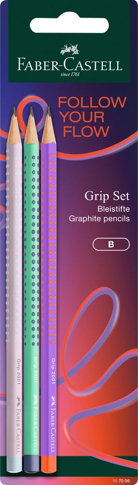 Rinkinys Faber-Castell Grip Flow Edition, 3 pieštukai B, blisterinėje pakuotėje