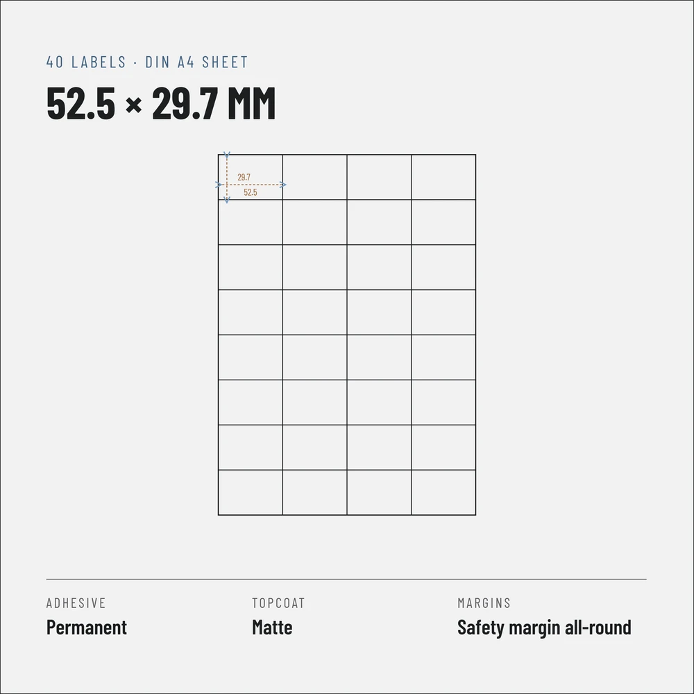 Riven Supply A4 lipdukai, 52,5×29,7 mm, 40 vnt./lape, 500 lapų
