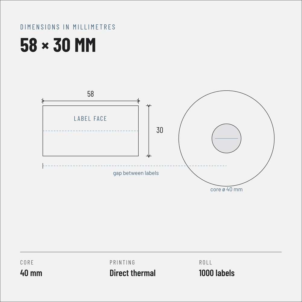 Riven Supply Terminės etiketės 58×30 mm, 10 rul. po 1000 vnt.