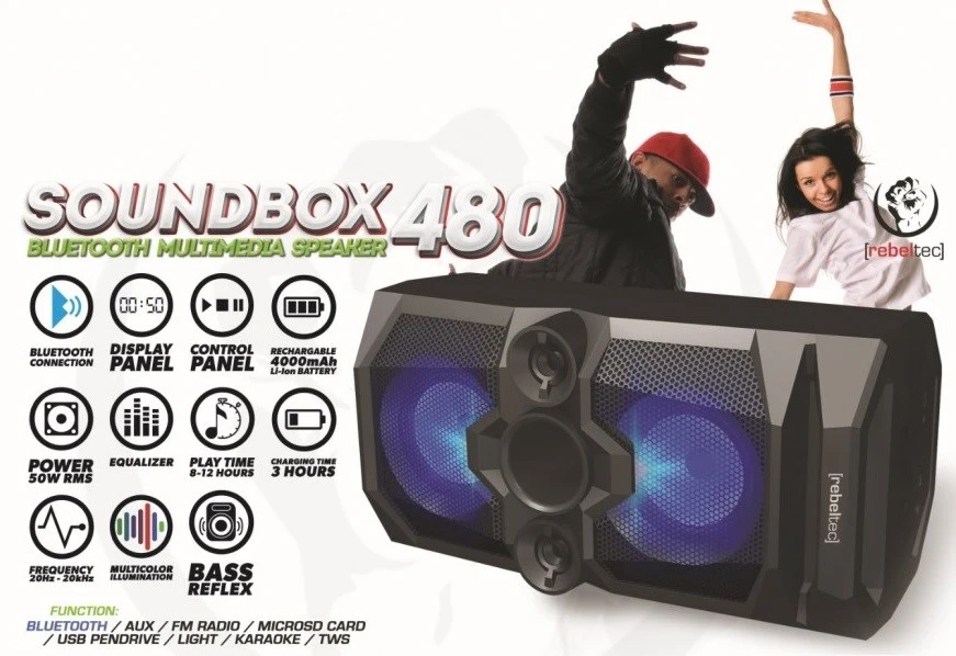 Rebeltec belaidė kolonėlė SoundBOX 480 juoda