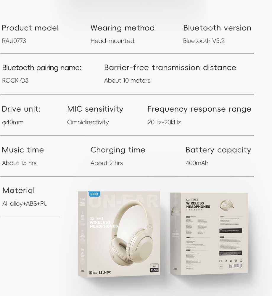 Oem Rock Ausinės O3 ANC bluetooth juodos spalvos
