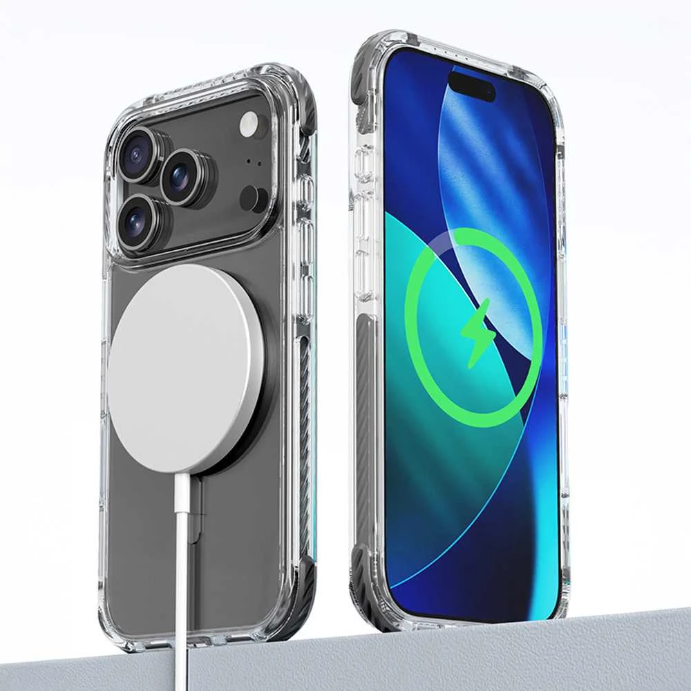 Rock Crystal Clear Magnetic Series dėklas skirtas Apple iPhone 17 Pro Max skaidrus-juodos spalvos