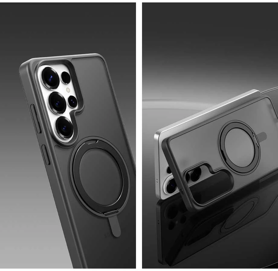 Rock dėklas Rotating Stand Soft Touch Series Magnetic skirtas Samsung Galaxy S26 Ultra juodos spalvos