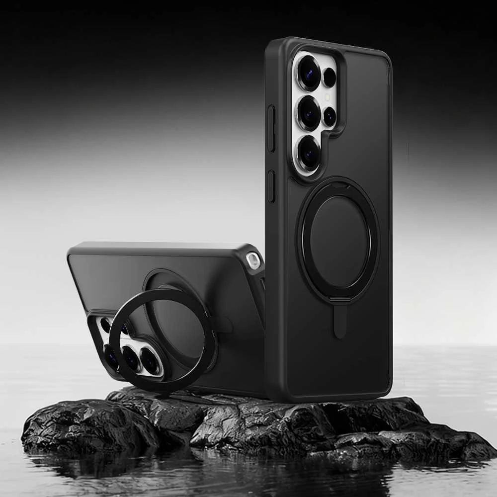 Rock dėklas Rotating Stand Soft Touch Series Magnetic skirtas Samsung Galaxy S26 Ultra juodos spalvos